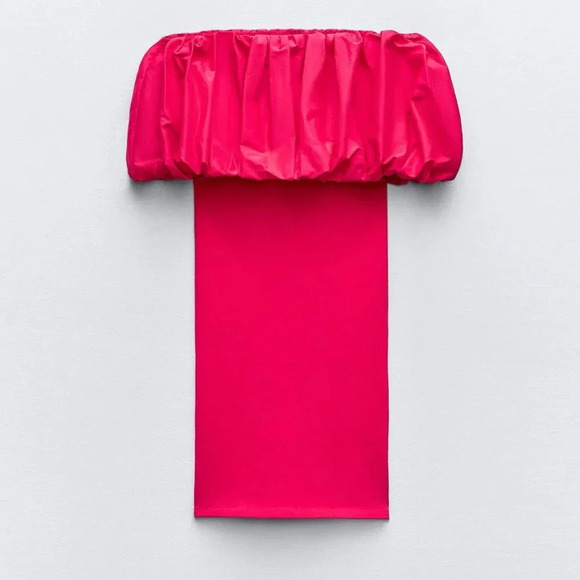 ZARA RASPBERRY OFF SHOULDER PINK MINI DRESS - Picture 8 of 10